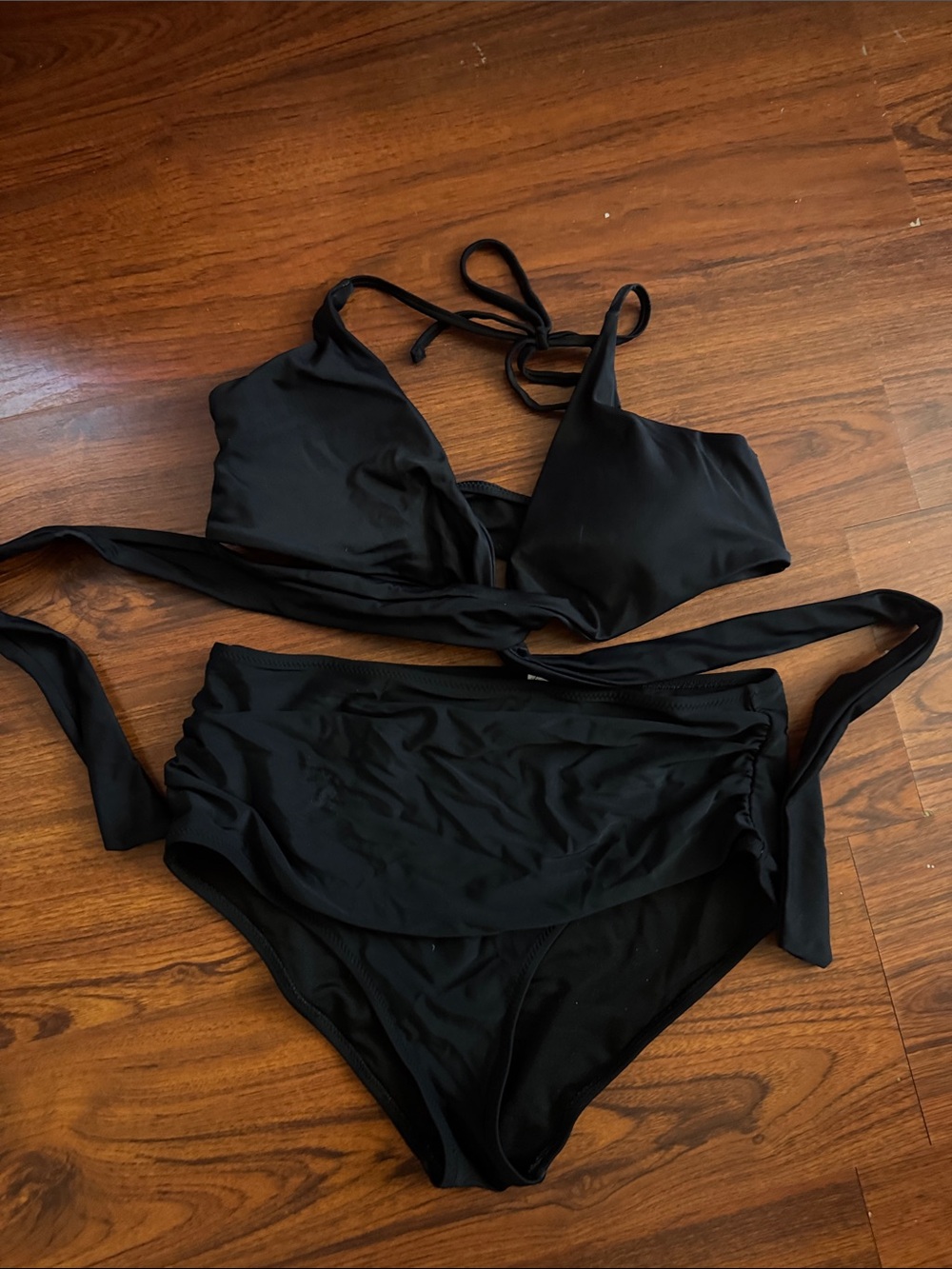 Black High-Waist Wrap Bikini Set - Women Swim
